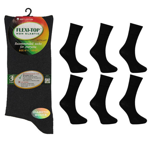 Ladies Flexi-Top Diabetic Socks - Black