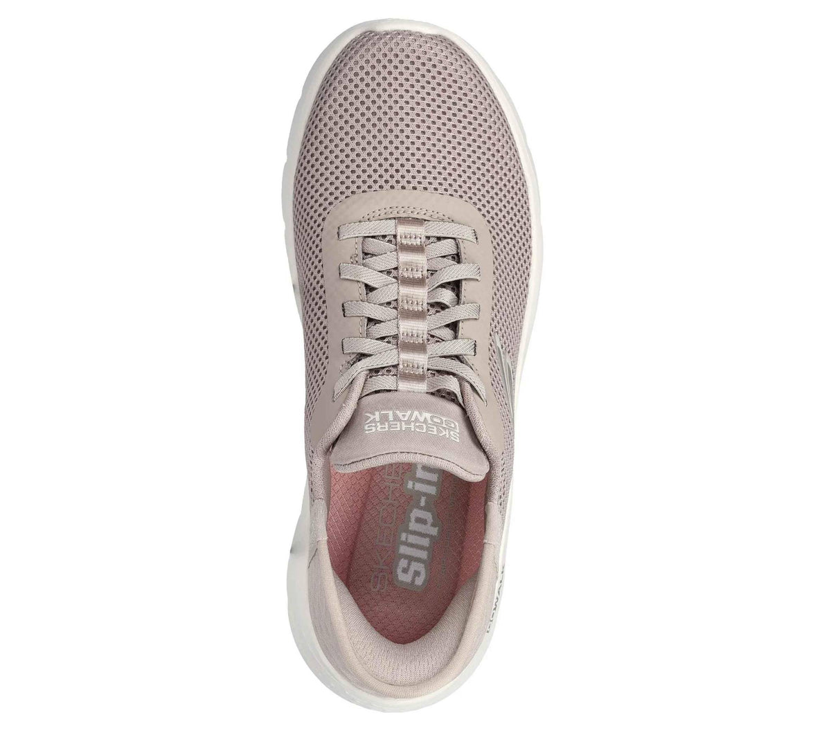 Skechers taupe lace-up sneaker with mesh upper and cushioned sole