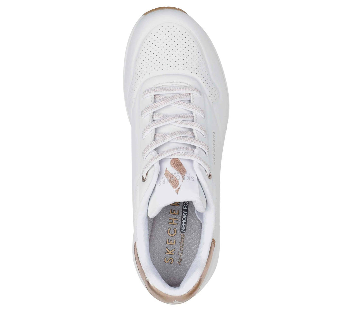 White women's lace-up trainer sneaker with perforated toe and padded collar