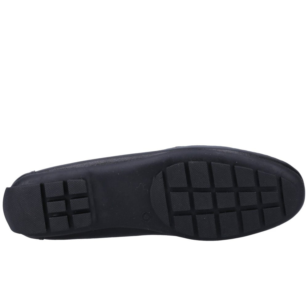 Black rubber outsole with tread pattern for women's leather loafer