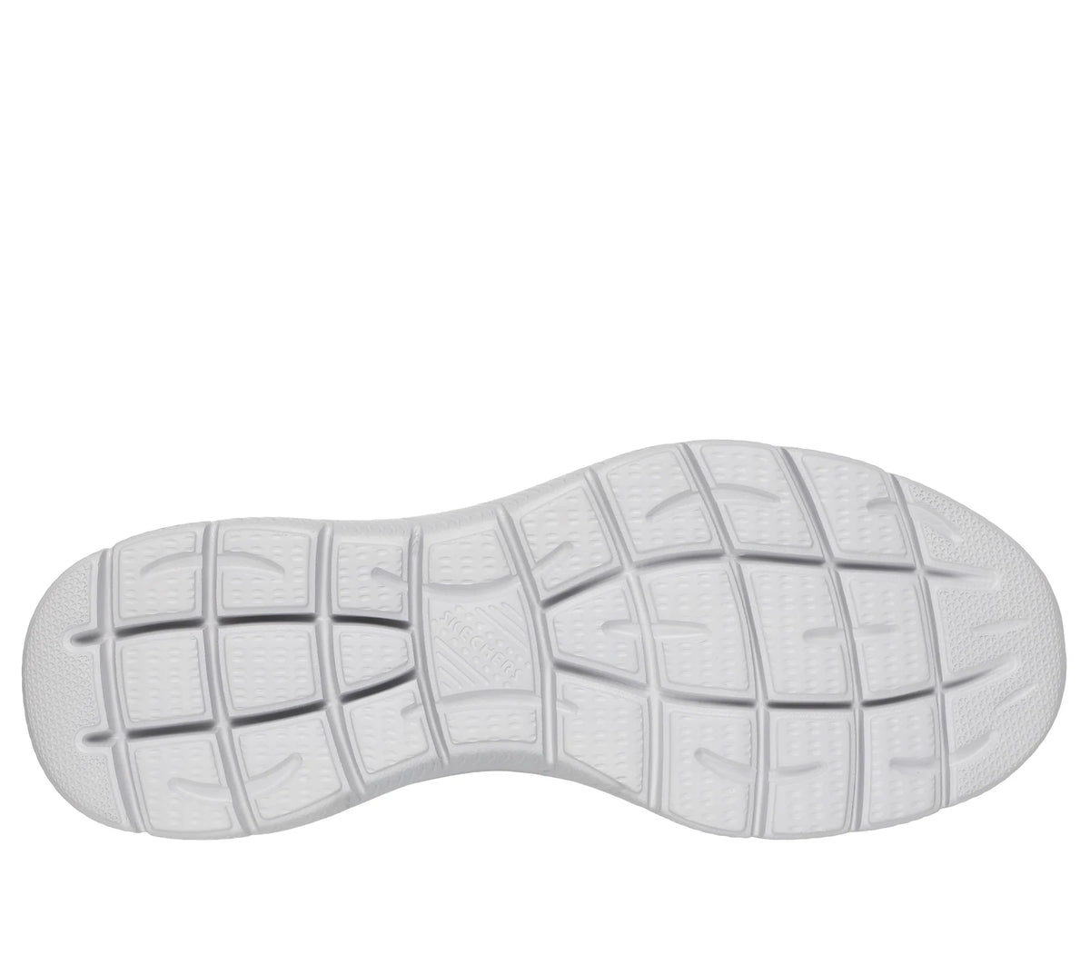 Skechers trainer with white outsole and segmented tread pattern