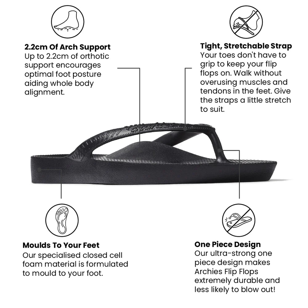 Archies Arch Support Flip Flops - Black