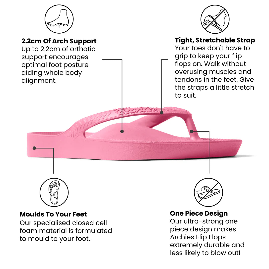 Archies Arch Support Flip Flops – Hot Pink