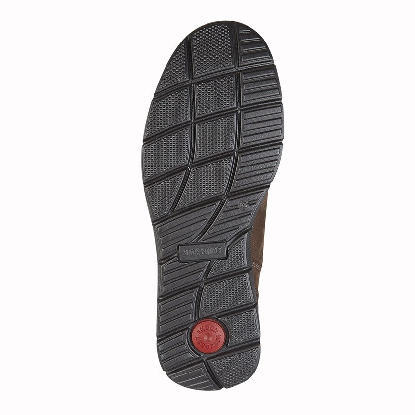 Rubber outsole for navy slip-on casual shoes with textured tread and grid pattern
