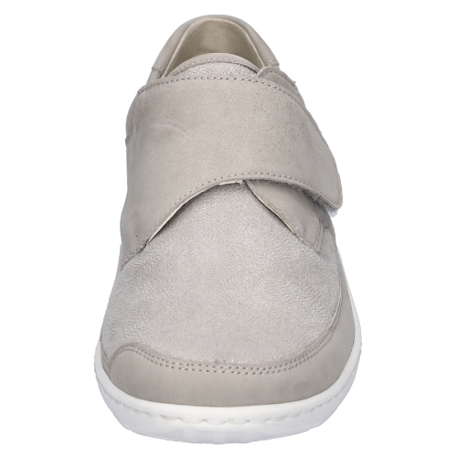Light gray slip-on shoe with velcro closure on a white background