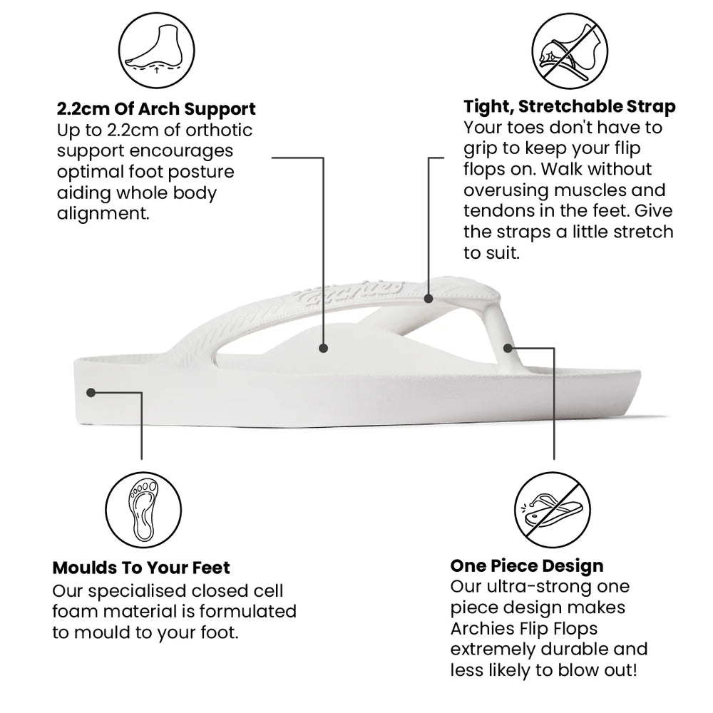 Archies Arch Support Flip Flops - White