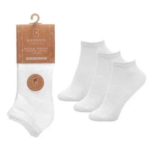 Ladies Bamboo Trainer Socks With Support 3 Pack - White