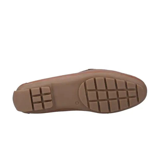Tan leather loafer outsole with grid tread pattern