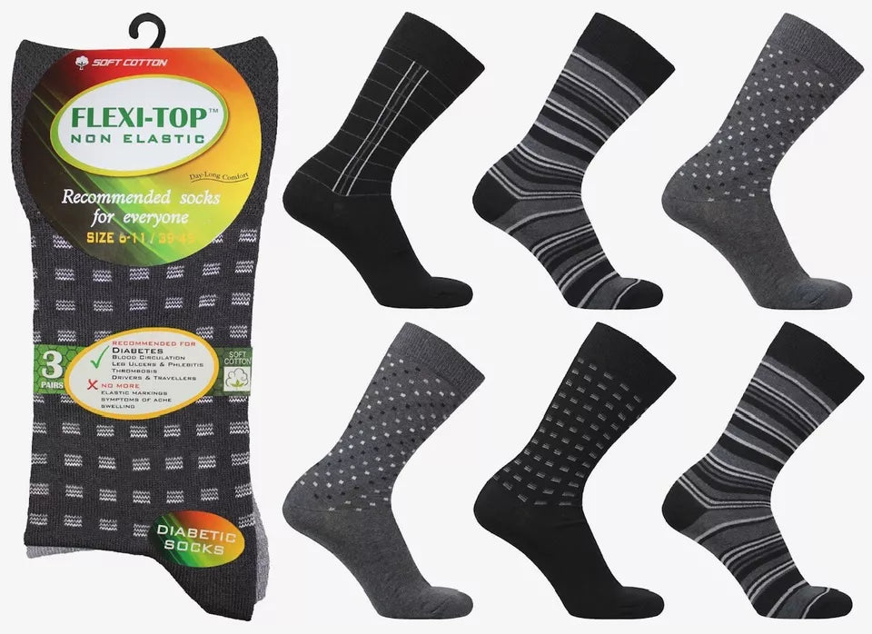 Mens Flexi-Top Diabetic Socks - Mixed Design
