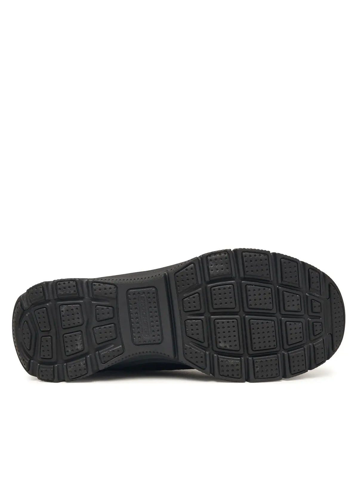 Black boot outsole with textured tread and molded grid pattern