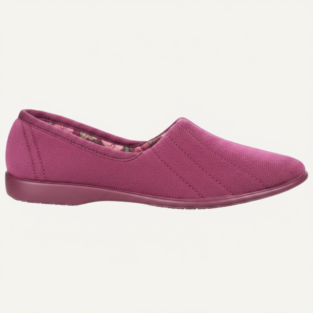 Purple slip-on women's comfort shoe with floral lining