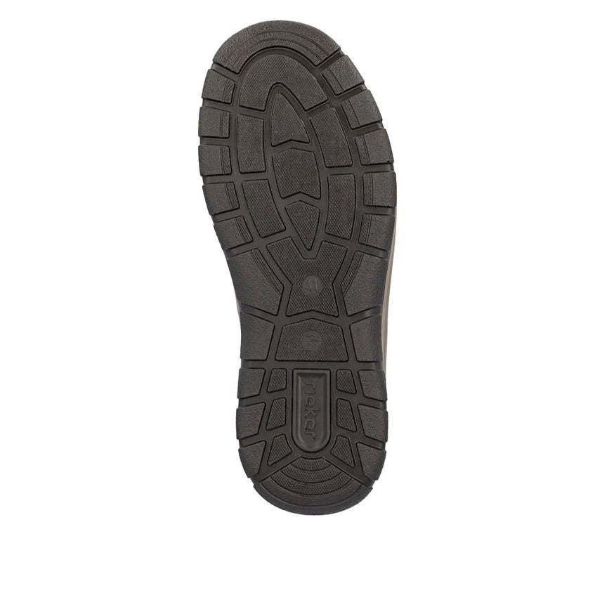 Brown shoe outsole with deep tread for traction