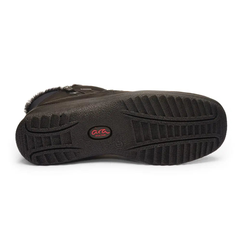 Ara ankle boot outsole with deep tread grooves and a textured black sole