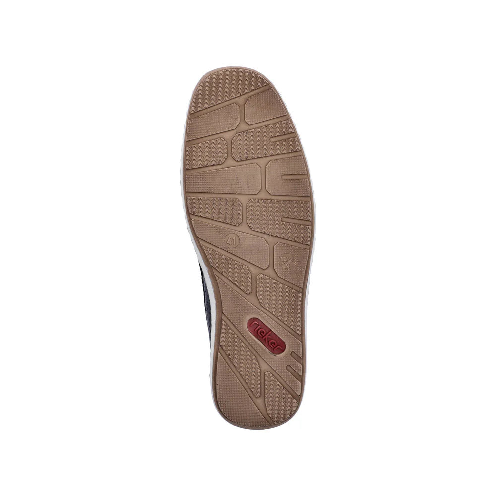 Brown shoe sole with a visible brand logo on a white background