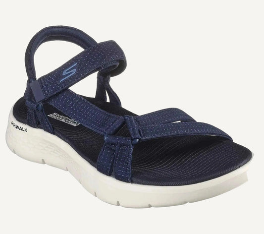 Blue Skechers USA sandals with adjustable straps and cushioned white sole from Woodley's Shoes