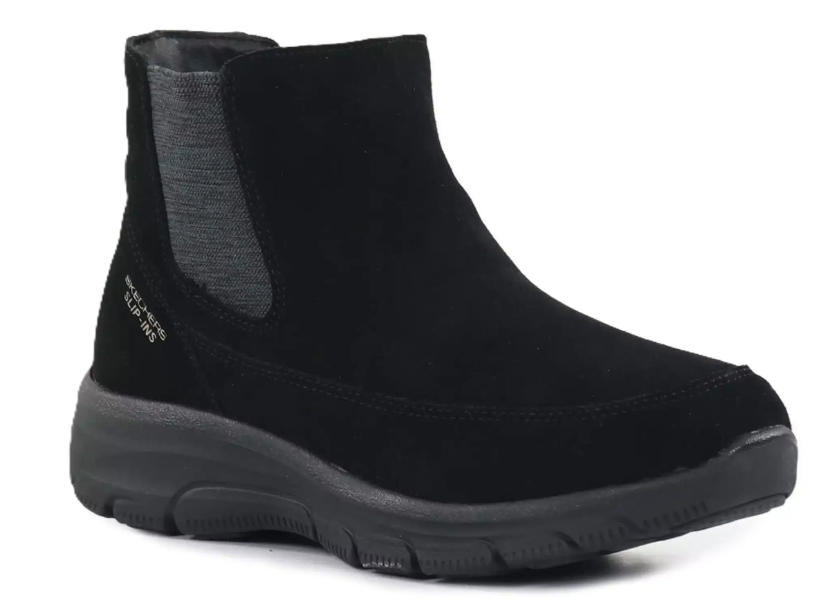 Women's black Chelsea slip-on boot with elastic side gore and chunky rubber sole
