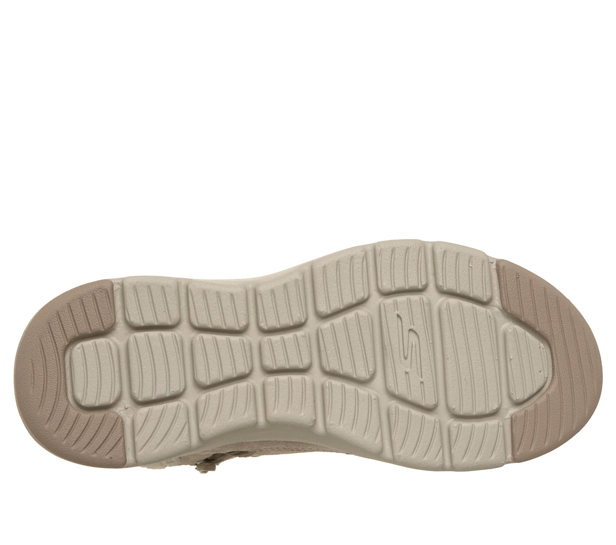 Taupe suede boot outsole tread with rugged rubber sole