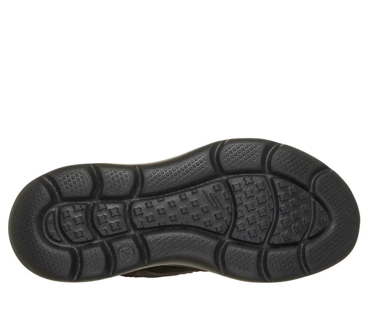 Women's black ankle boot outsole with rugged tread pattern