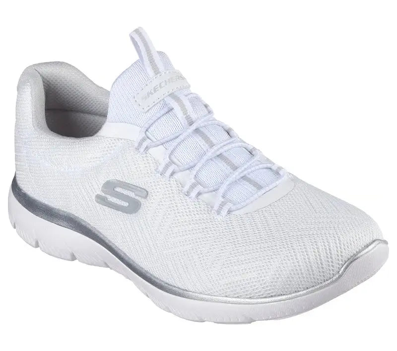 Skechers stretch-laced pull on:  Summits - Artistry Chic - White/Silver - 150119 WSL