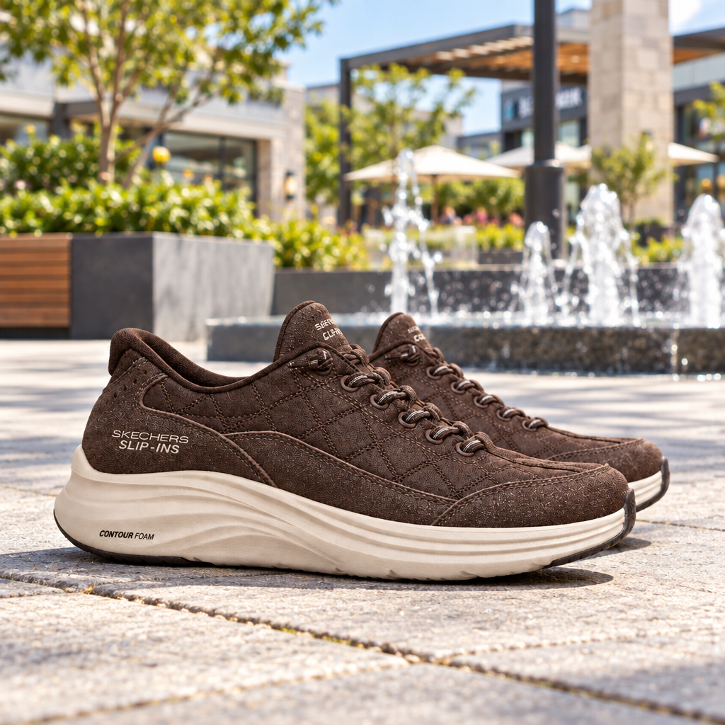 Pair of women's brown lace-up trainers with white foam midsole