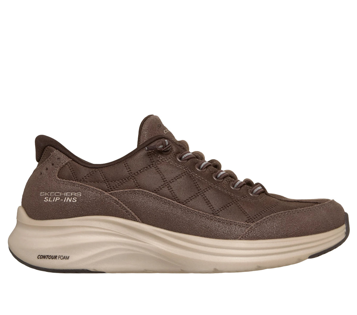 Women's brown lace-up training sneaker with white foam midsole