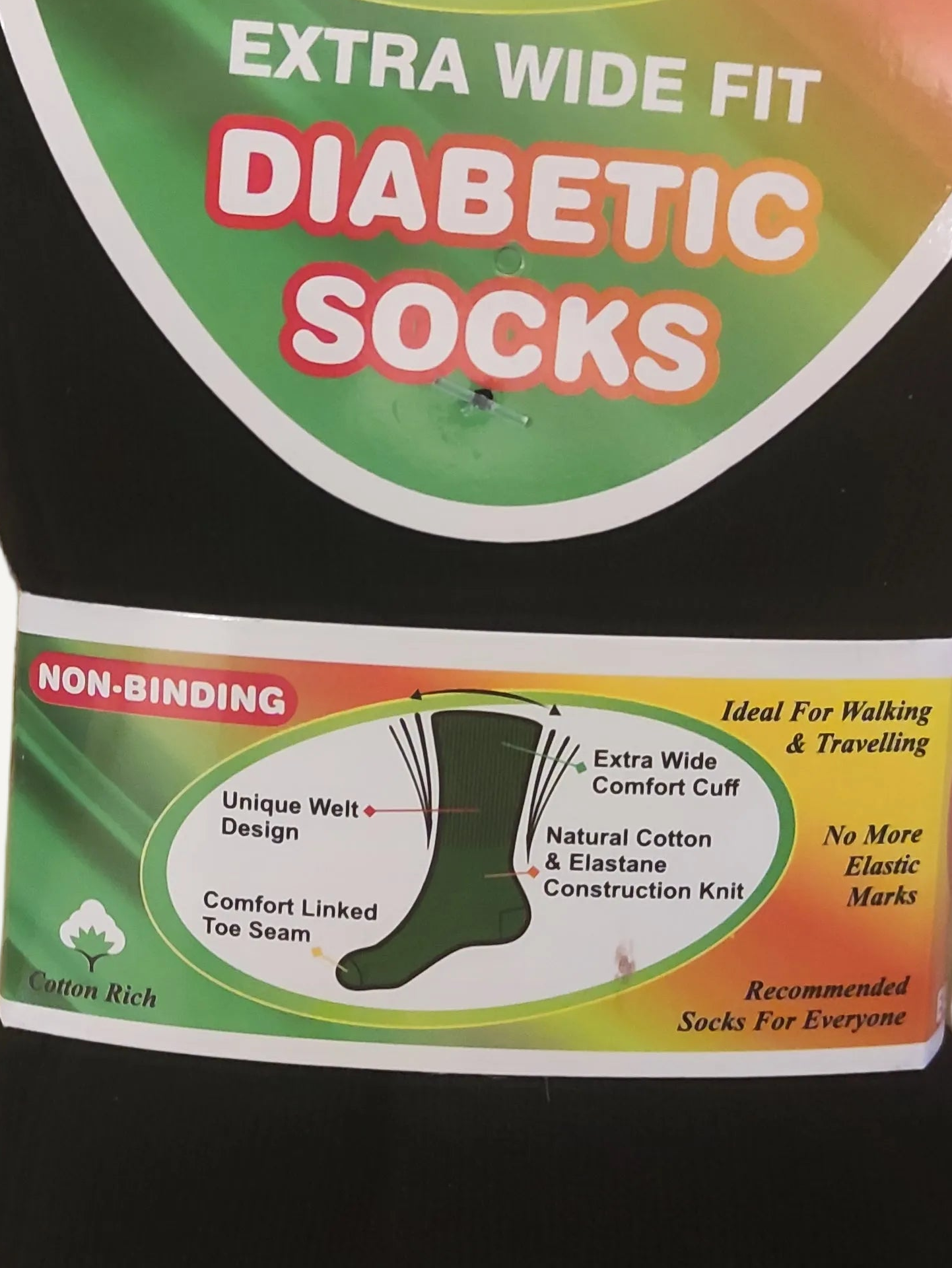 Mens Flexi-Top Non Elastic Socks 3 Pack - Black With Coloured Heel & Toes