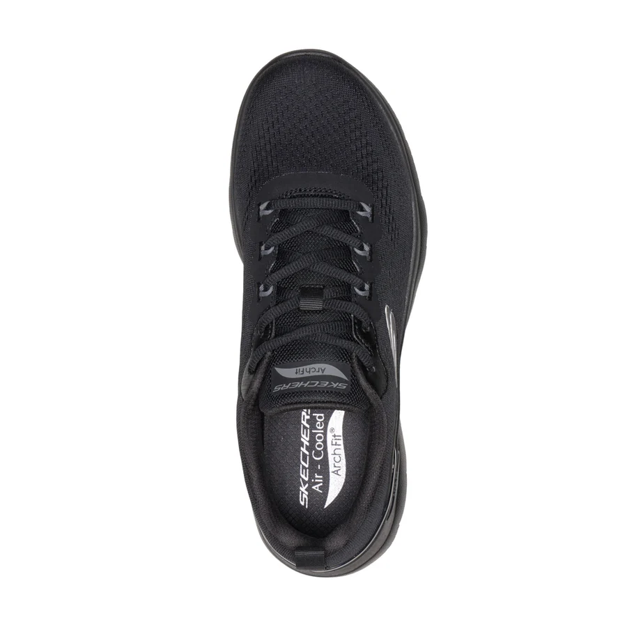 Men's black sneaker showing lace-up interior and Air-Cooled Arch Fit insole