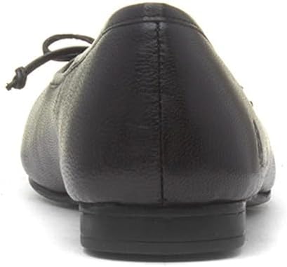 Back view of black leather ballerina shoe with low heel and lace ties