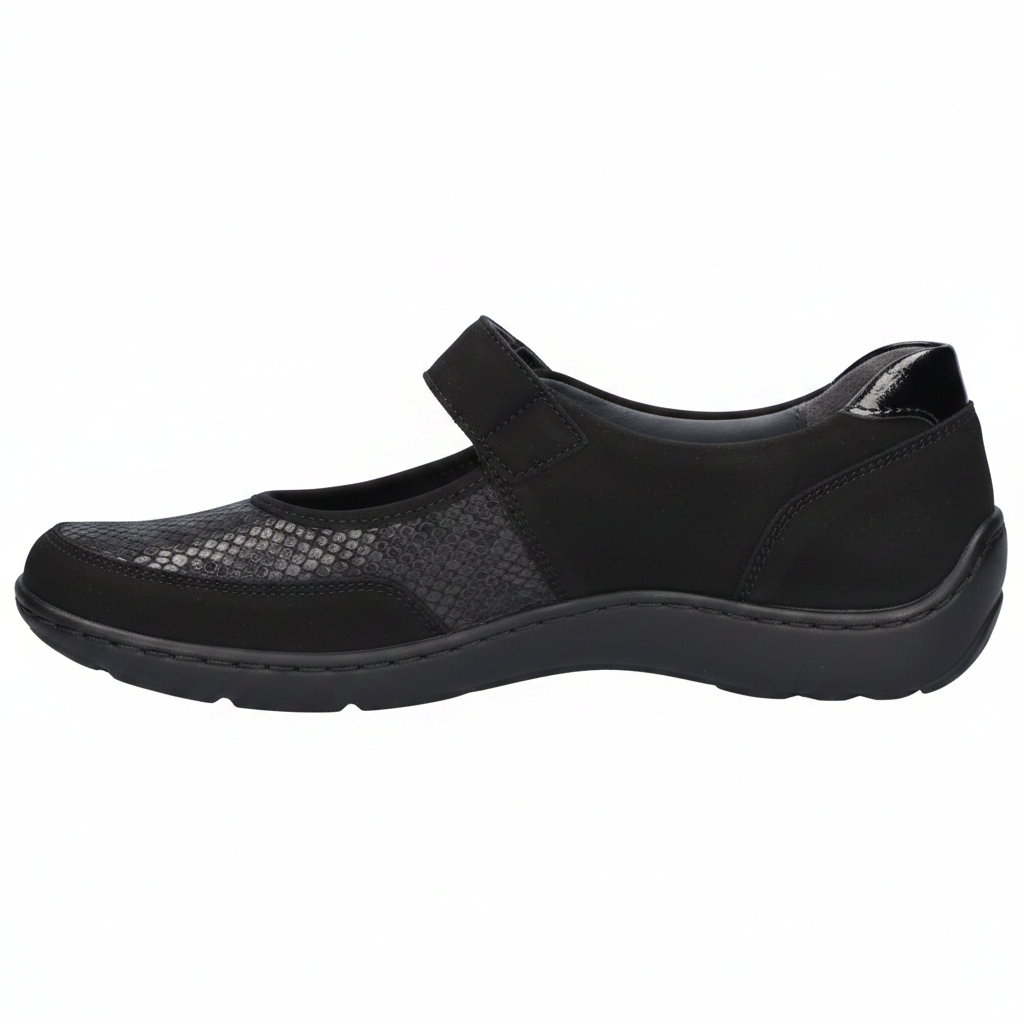 Waldlaufer Henni 496H33 – Black | Women's Wide-Fit Nubuck Shoe