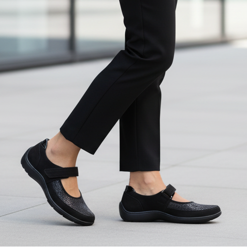 Waldlaufer Henni 496H33 – Black | Women's Wide-Fit Nubuck Shoe