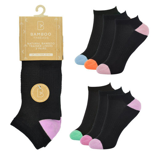 Ladies Bamboo Trainer Socks - Black Multi
