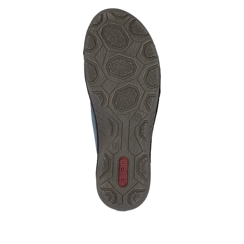 Blue slip-on shoe outsole with hex tread pattern