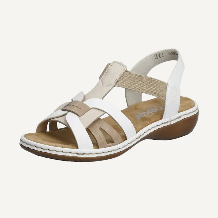 Beige and white sandal on a white background