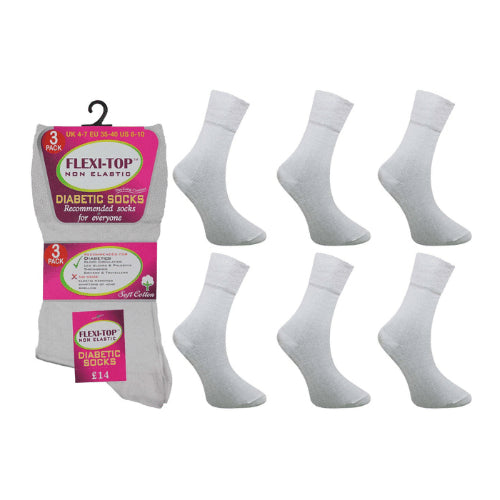 Ladies Flexi-Top Non Elastic Socks 3 Pack – White