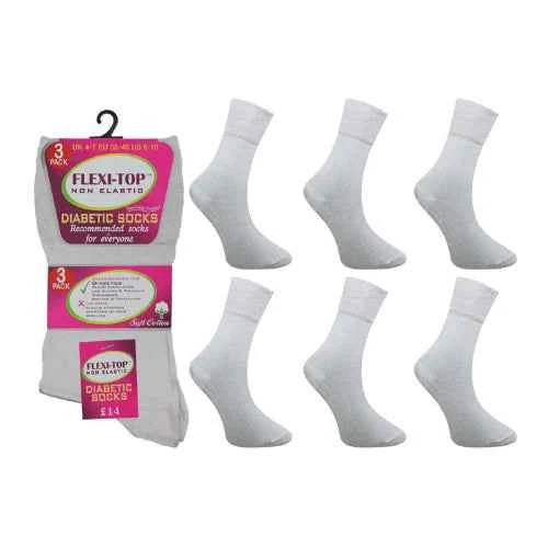 Ladies Flexi-Top Non Elastic Socks 3 Pack – White