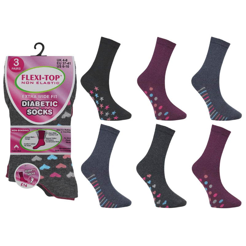 Flexi-Top Footbed Design – Women's Socks 3 Pair Pack – Assorted Colours
