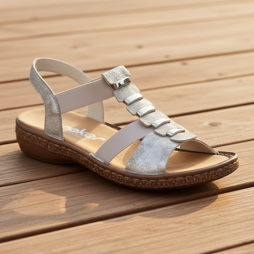 Rieker 62850 – Women's Antistress Elasticated Sandal – Metallic – 62850-90