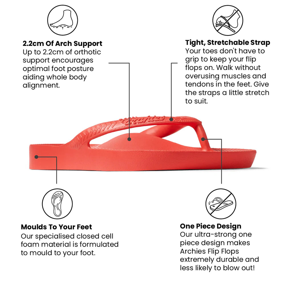 Archies Arch Support Flip Flops - Coral