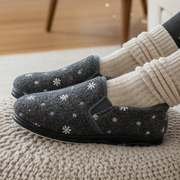 Panda Eleanor STEPPINS – Women's Hands-Free Slippers – Grey Flower *COMING SOON DUE MID SEPTEMBER*