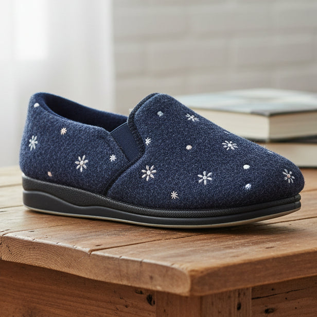 Panda Eleanor STEPPINS – Women's Hands-Free Slippers – Navy Flower *COMING SOON DUE MID SEPTEMBER*