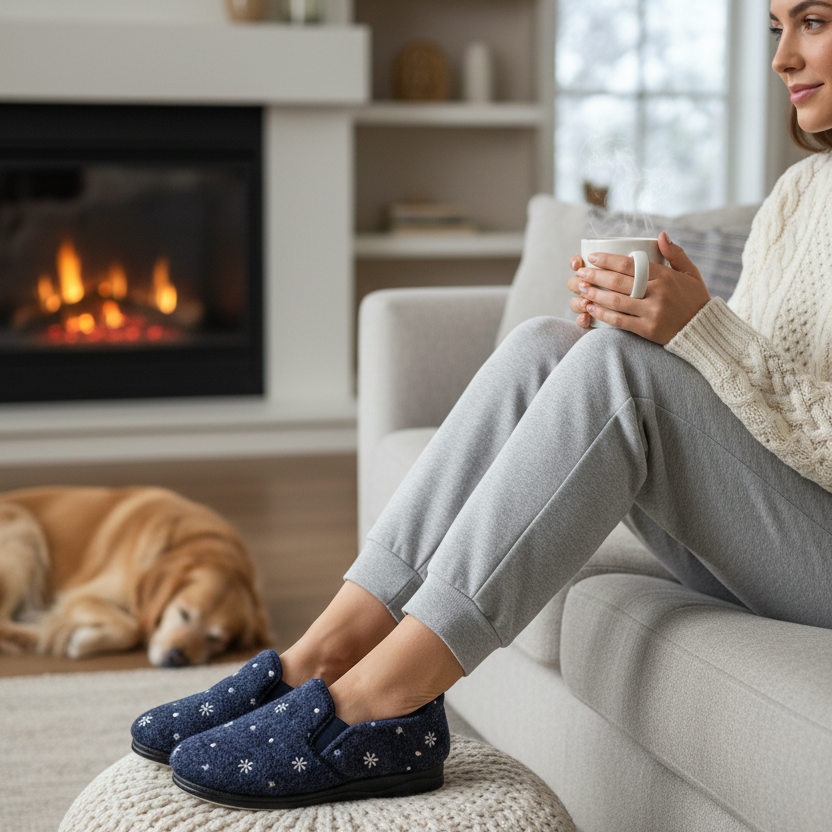 Panda Eleanor STEPPINS – Women's Hands-Free Slippers – Navy Flower *COMING SOON DUE MID SEPTEMBER*