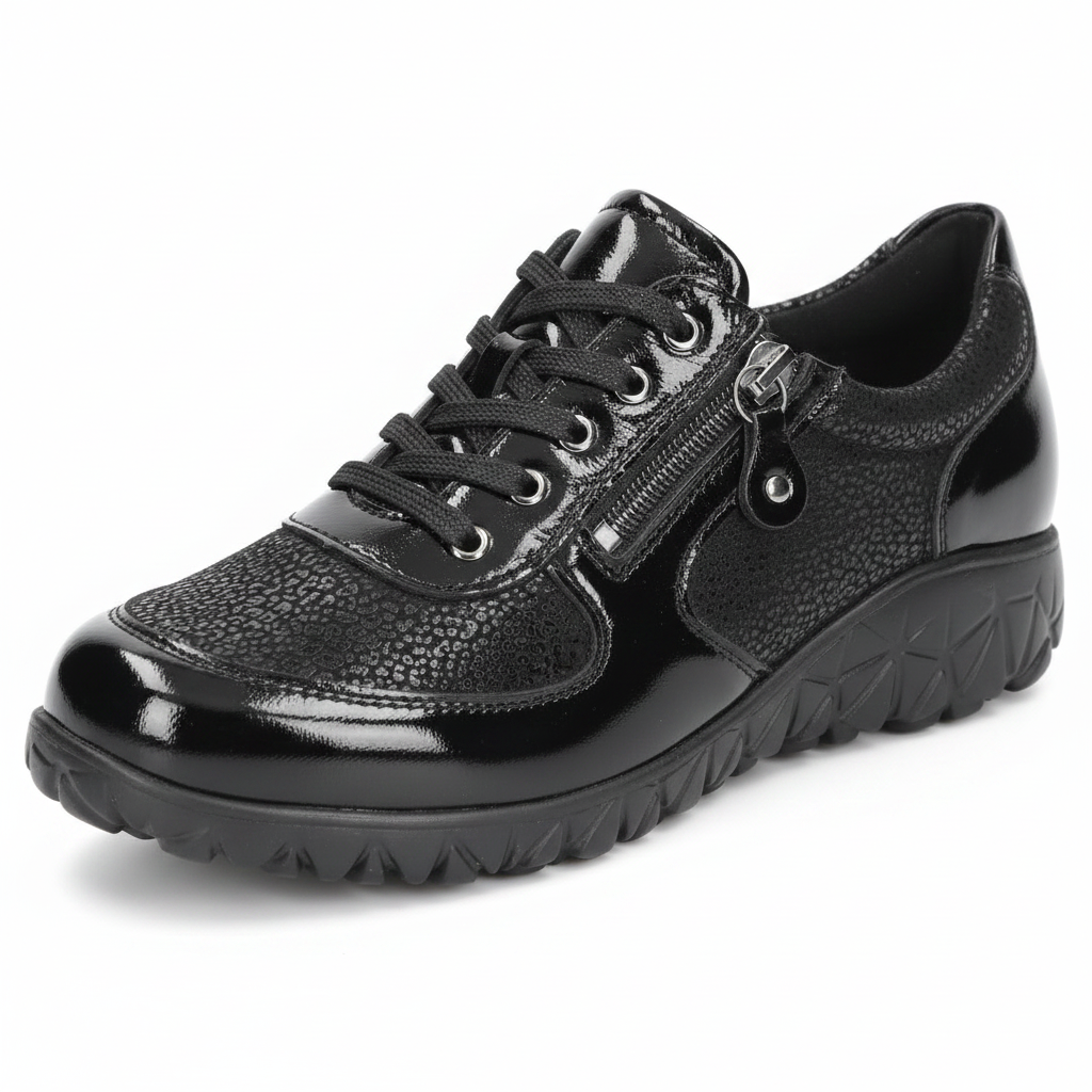 Waldlaufer Havy Soft – Women's Wide-Fit Trainer – Black Patent – H89001-254-001
