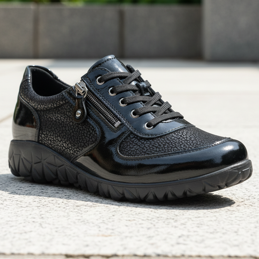 Waldlaufer Havy Soft – Women's Wide-Fit Trainer – Black Patent – H89001-254-001