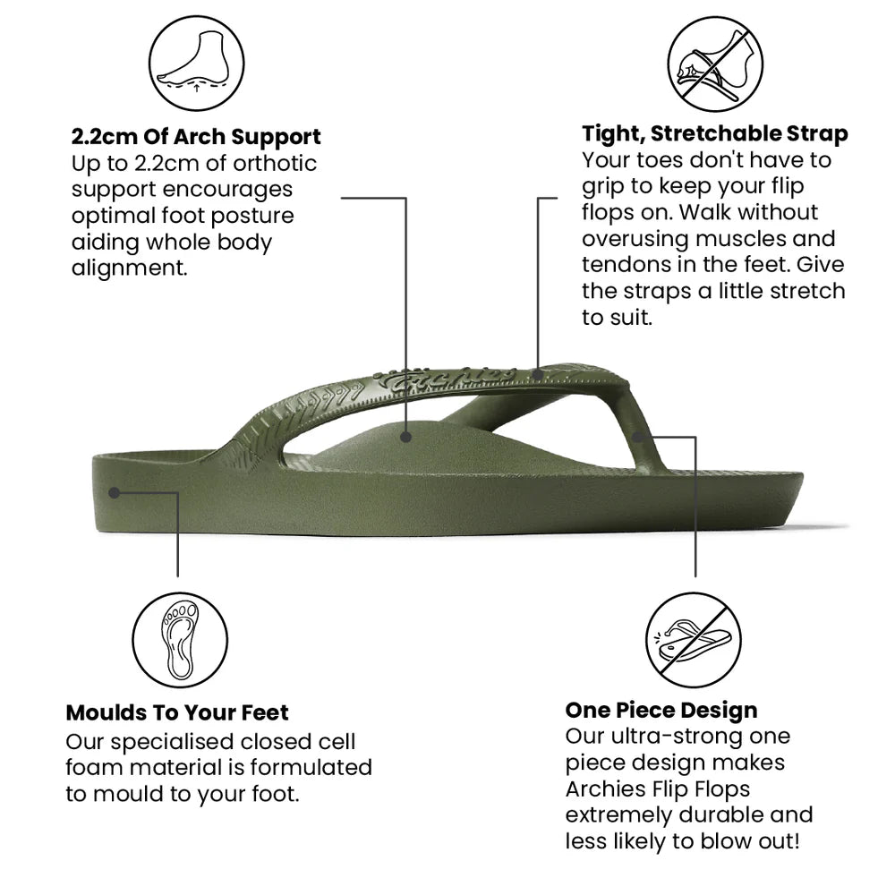Archies Arch Support Flip Flops - Olive