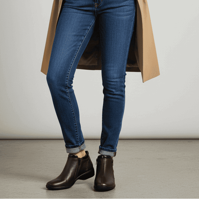 Women's dark brown short boots with low heel and elastic-gore sides