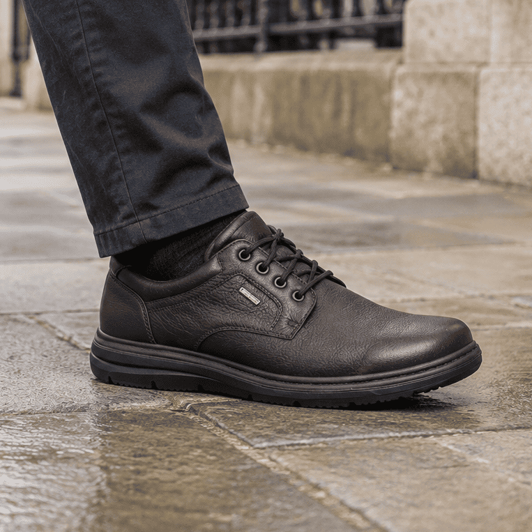 Imac extra-wide waterproof brown lace-up shoe with padded collar, black sole