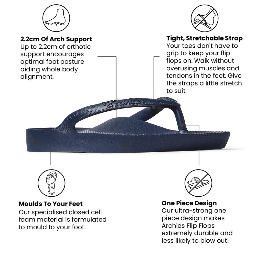 Archies Arch Support Flip Flops - Navy