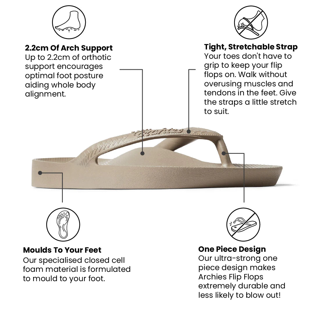Archies Arch Support Flip Flops - Taupe