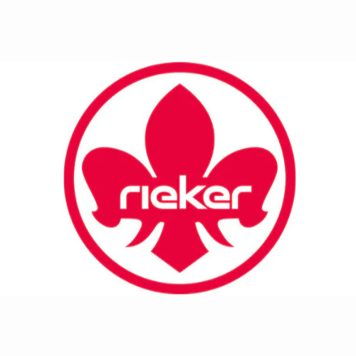 Red logo with a fleur-de-lis design and 'rieker' text on a white background