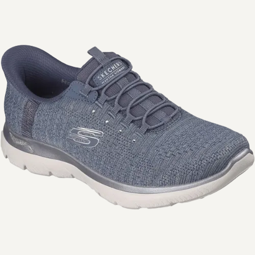 Blue sneaker with white sole on a white background
